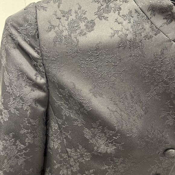 Laura Scott Women Petite 14p Black Jacquard Jacket Blazer Button Front Lined Pad - Picture 3 of 8